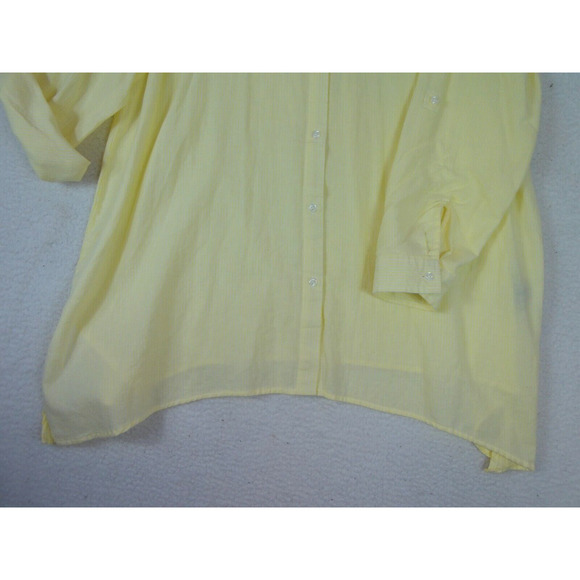 Zac & Rachel Yellow Striped Roll Tab Sleeve Button-Up Tunic‎ Blouse 1X - Picture 9 of 11